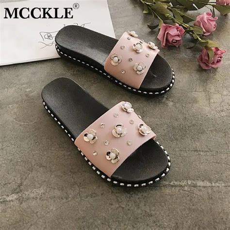 MCCKLE/новые женские шлепанцы на плоской подошве с кристаллами, женская ...
