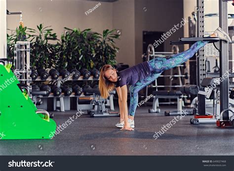 Athletic Brunette Female Fitness Model Stretching Stock Photo 649027468 Shutterstock