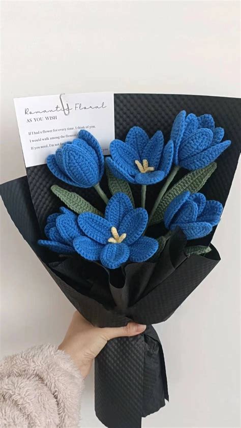 Crochet Blue Roses Bouquet For Boyfriend Husband Brother Dad Guys Breien En Haken