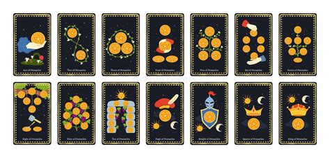 Minor Arcana Coins Tarot Cards Suit Of Ace Knight King Queen And