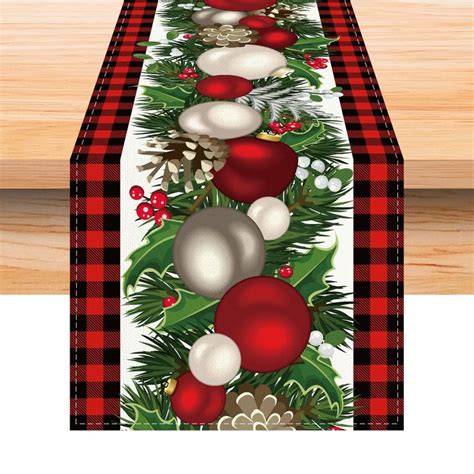 Linen Red And Black Buffalo Check Plaid Christmas Table Runner 72