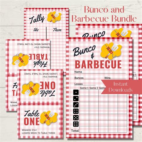 Bunco And Barbecue Printable Bunco Score Sheet Bundle Score Cards Tally Sheets And Table