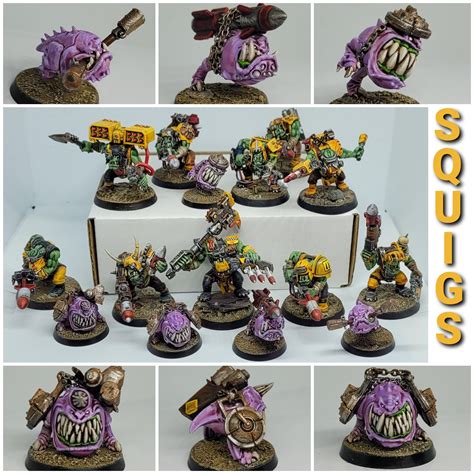 Newly kitbashed bomb squigs, AoS models with 40k ordinance. Loads of fun to do, can't wait until ...