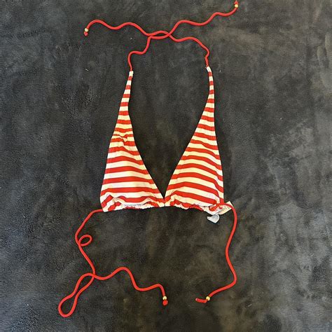 Red And White Striped Bikini Top In Size Ran Depop