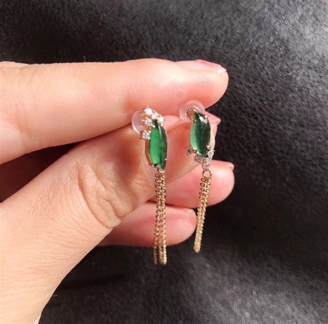 Emerald Jadeite Earrings Natural High Ice Species Jade Drop Earrings