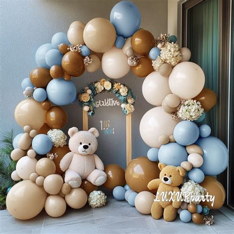 Blue Brown Nude Balloon Garland Double Stuffed Dusty Blue Coffee Pastel