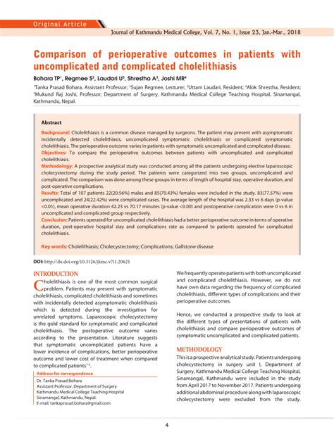 Pdf Comparison Of Perioperative Outcomes In Patients With