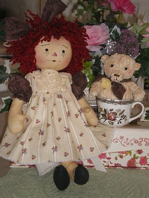 Sweet Primitive Raggedy Ann Doll Annie And Her Teacup Teddy