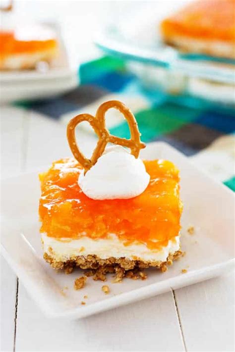 Tropical Orange Pretzel Salad A Jello Dessert Kitchen Gidget