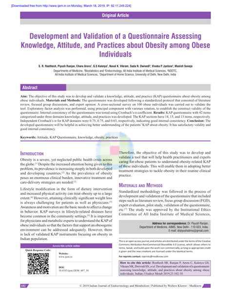 Pdf Development And Validation Of A Questionnaire Assessing Knowledge