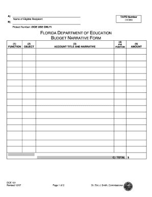 Fillable Online Fldoe Florida Department Of Education Budget Narrative