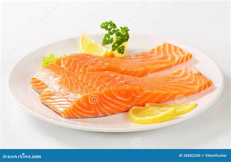 Raw Salmon Fillets Stock Photo Image Of Slices Orange