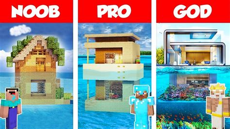 Minecraft Noob Vs Pro Vs God Modern House On Water Build Challenge In