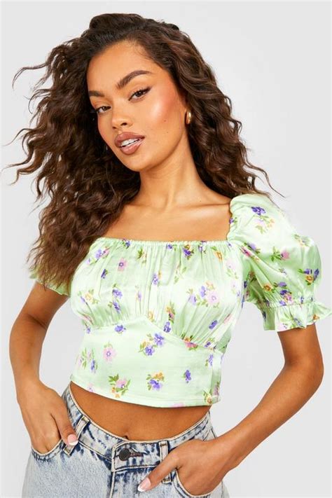 Floral Corset Detail Crop Top Boohoo Uk