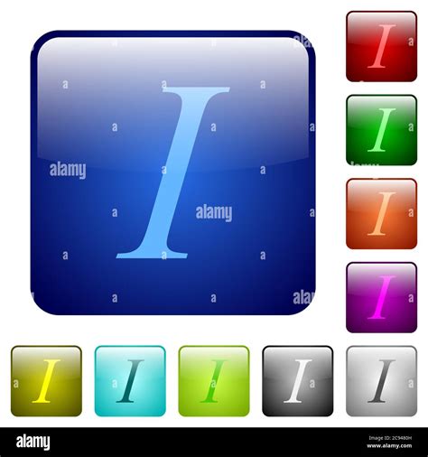 Italic Font Type Icons In Rounded Square Color Glossy Button Set Stock