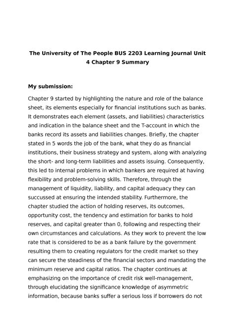 BUS 2203 Learning Journal Unit 4 Chapter 9 Summary The University Of