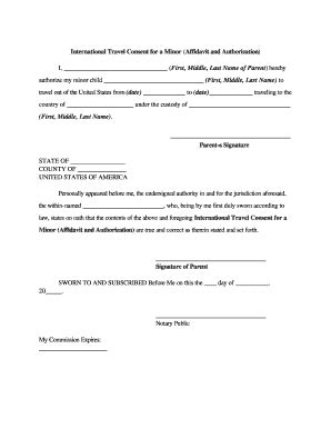 Consent For International Travel With One Legal Guardian Template