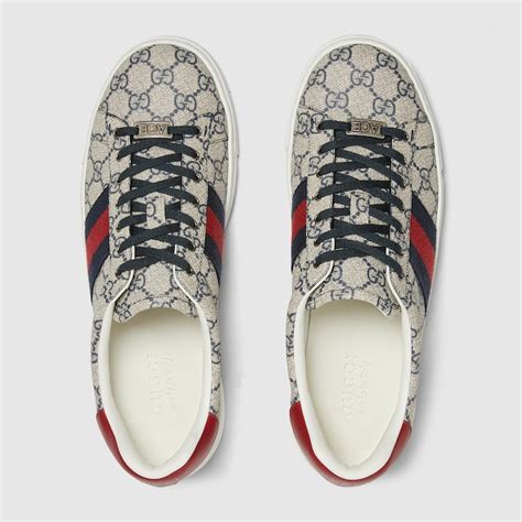 Men S Gucci Ace Sneaker With Web In Beige And Blue Gg Supreme Gucci Us