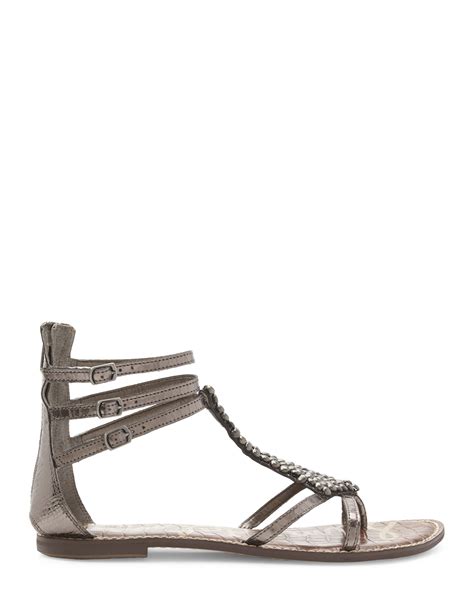 Lyst Sam Edelman Pewter Ginger Embellished Gladiator Sandals In Metallic