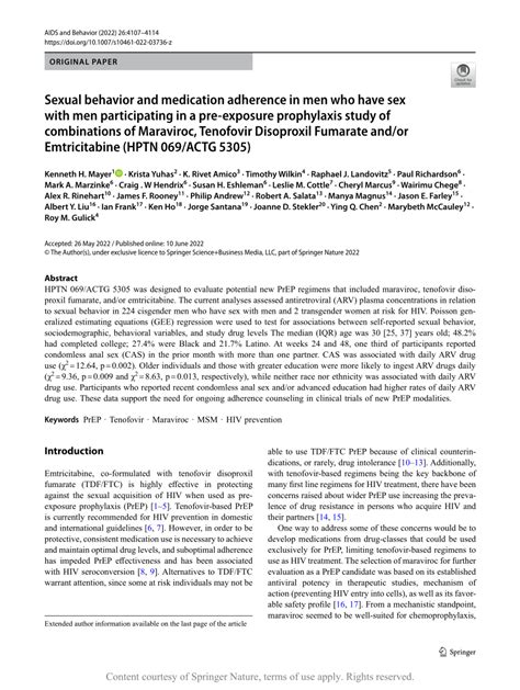 Sexual Behavior And Medication Adherence In Men Who Have Sex With Men Participating In A Pre