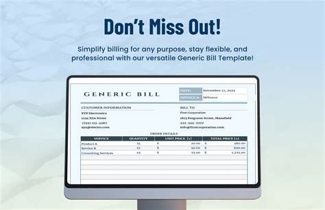 Generic Bill Template in Excel, Google Sheets - Download | Template.net