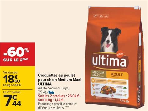 Promo Ultima Croquettes Au Poulet Pour Chien Medium Maxi Chez Carrefour