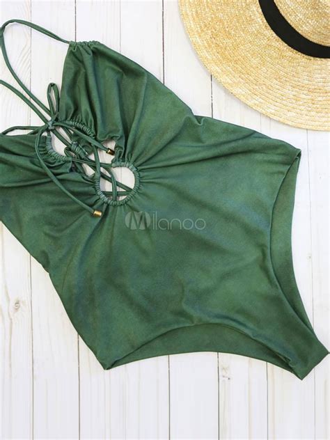 Monokini Mallot De Bain Vert Sans Bretelles Lacet Plage D Et