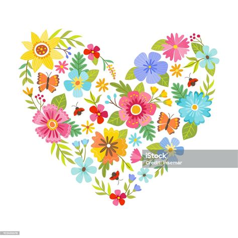 Bentuk Hati Yang Dibuat Dengan Bunga Ilustrasi Stok - Unduh Gambar