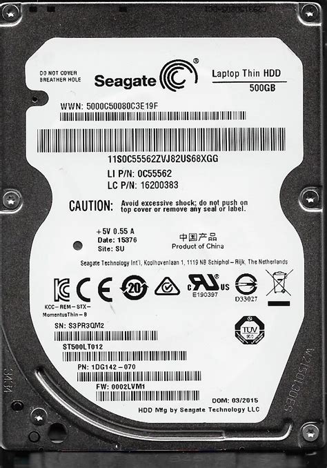 Seagate Laptop Thin HDD 500GB ST500LT012 P N 1DG142 070 F W 0002LVM1