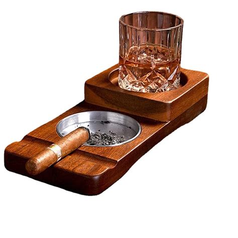 Wooden Cigar Holder Whiskey Glass Tray Solid Wood Cigar Ash Tray Ashtray For Bar Business And