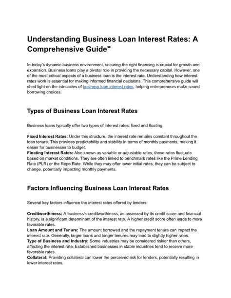 Ppt Understanding Business Loan Interest Rates A Comprehensive Guide