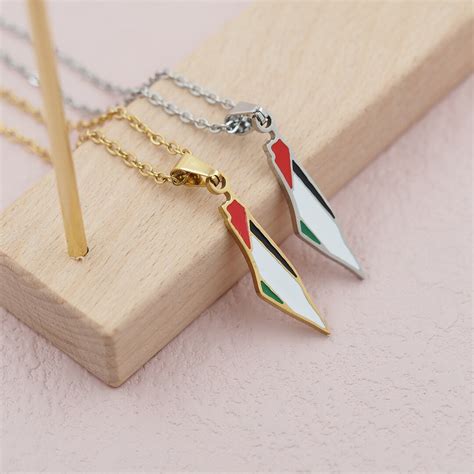 Plated Palestine Flag Necklace Map Of Gaza Palestine Etsy Uk