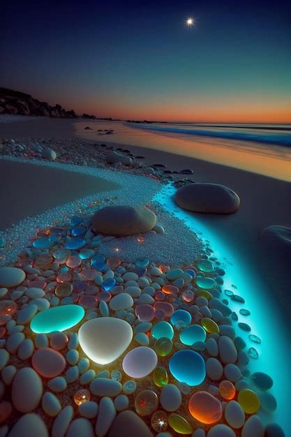 Premium Ai Image Beach With Pebbles And The Glow Of The Sunset