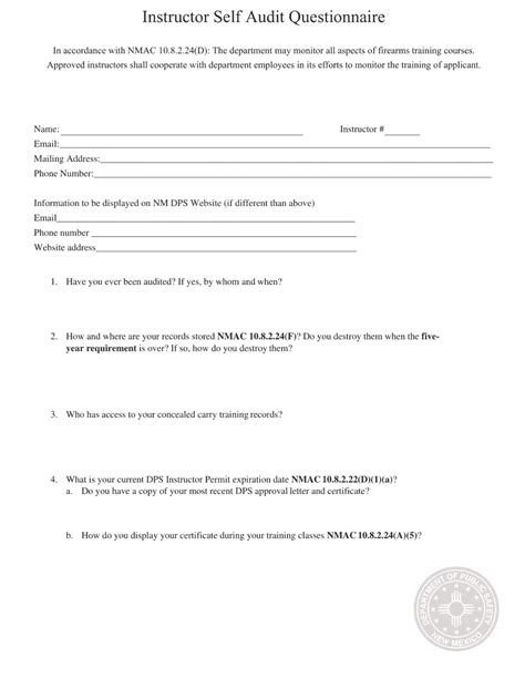 New Mexico Instructor Self Audit Questionnaire Fill Out Sign Online