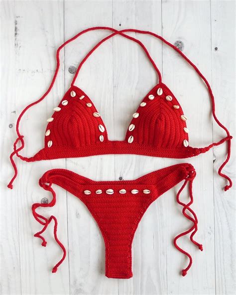 Crochet Thong Swimsuit Sea Shell G String Bikini Set Crochet Etsy