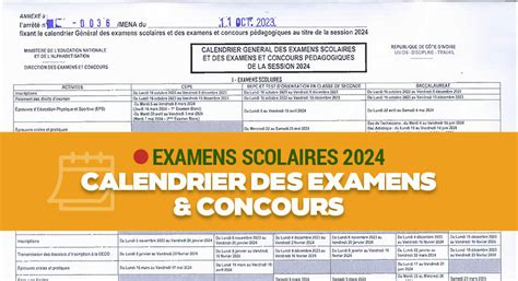 Calendrier Des Examens Scolaires 2023 2024 Direction Des Examens Et