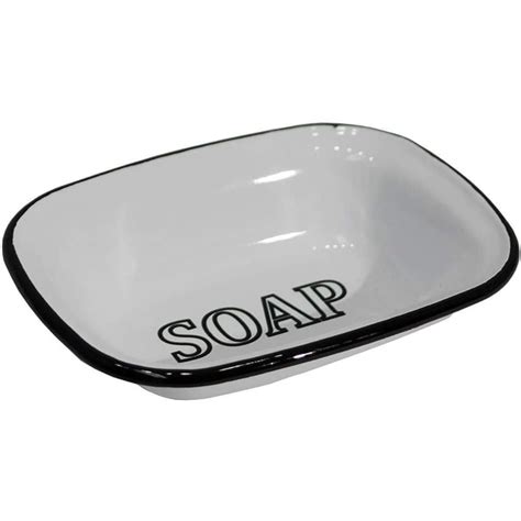 White Enamel Soap Dish With Black Lettering