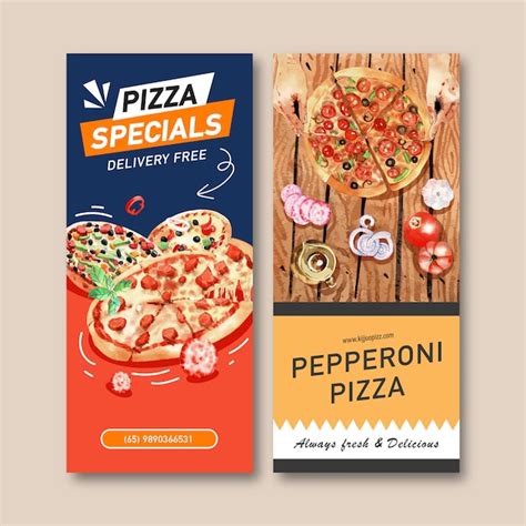 Pizza Flyer Design Mit Peperoni Pizza Teekanne Aquarell Illustration