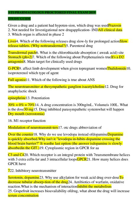 ATI PHARMACOLOGY PROCTORED FINAL EXAM 2019 STUDY GUIDE Browsegrades