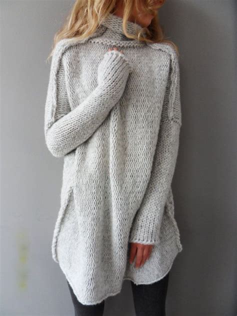 Pearl Grey Oversized Chunky Knit Alpaca Woman Sweater Dress