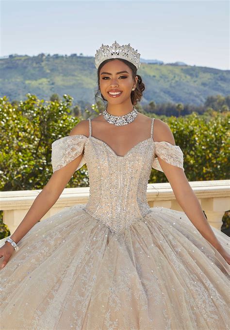 Glitter Tulle Quinceañera Dress With Glitter Lace Appliqués Morilee