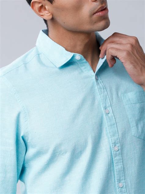 Buy Highlander Aqua Blue Slim Fit Solid Casual Shirt For Men Online At