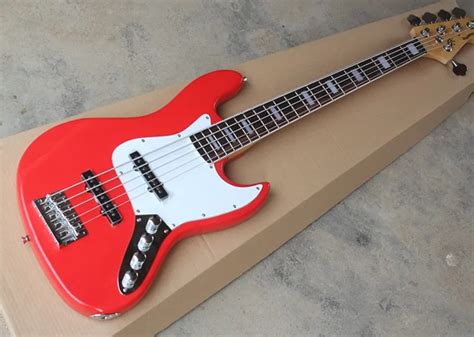 Red 5 String Electric Bass Guitar With White Pickguardoffer Customized In Guitar From Sports