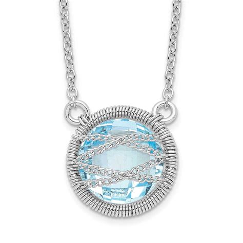 Sterling Silver Rhodium Plated Blue Topaz W 1 5in Ext 18in Necklace