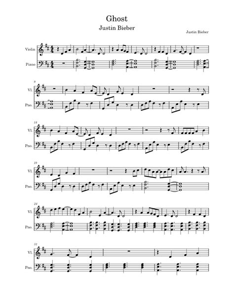 Ghost Justin Bieber Sheet Music For Piano Violin Solo