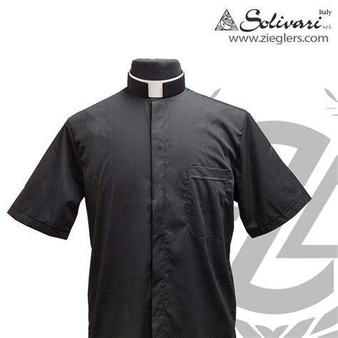 Clergy Shirt Roman Collar Short Sleeve Black Solivari 8mm F