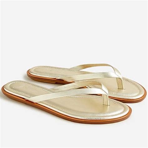 J Crew Shoes Sorrento Thong Sandals In Metallic Leather Poshmark