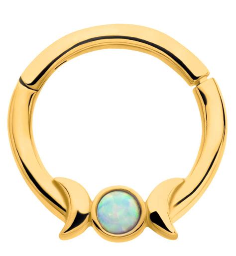 Gold Pvd Lunar Phase White Opalite Stainless Steel Hinged Segment Ring