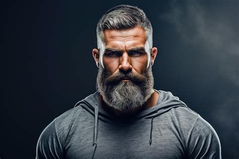 Premium AI Image Portrait Of A Athletic Muscular Bearded Man Posing