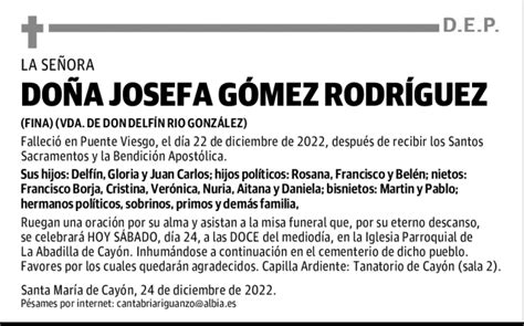 Do A Josefa G Mez Rodr Guez Esquela Necrol Gica El Diario Monta S